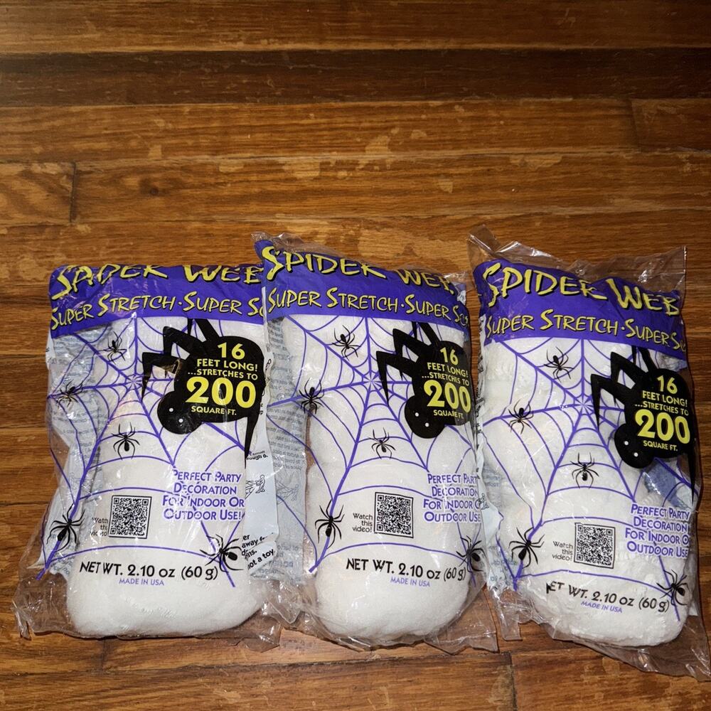 NEW 3 packs Super Stretch Spider Web Hallowen Decoration White 600 Sq Ft Total